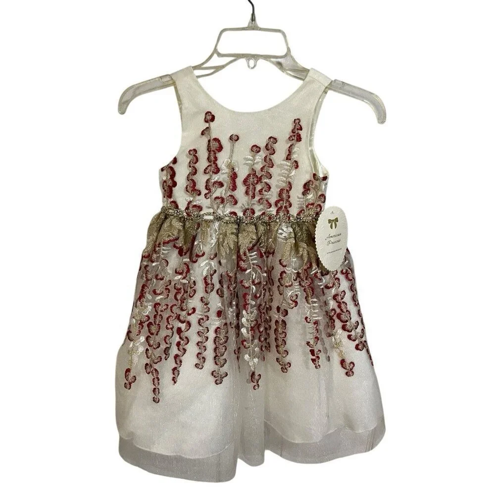 American Princess Little Girls Dress Size 5 Fancy Burgundy & Gold Holiday Event